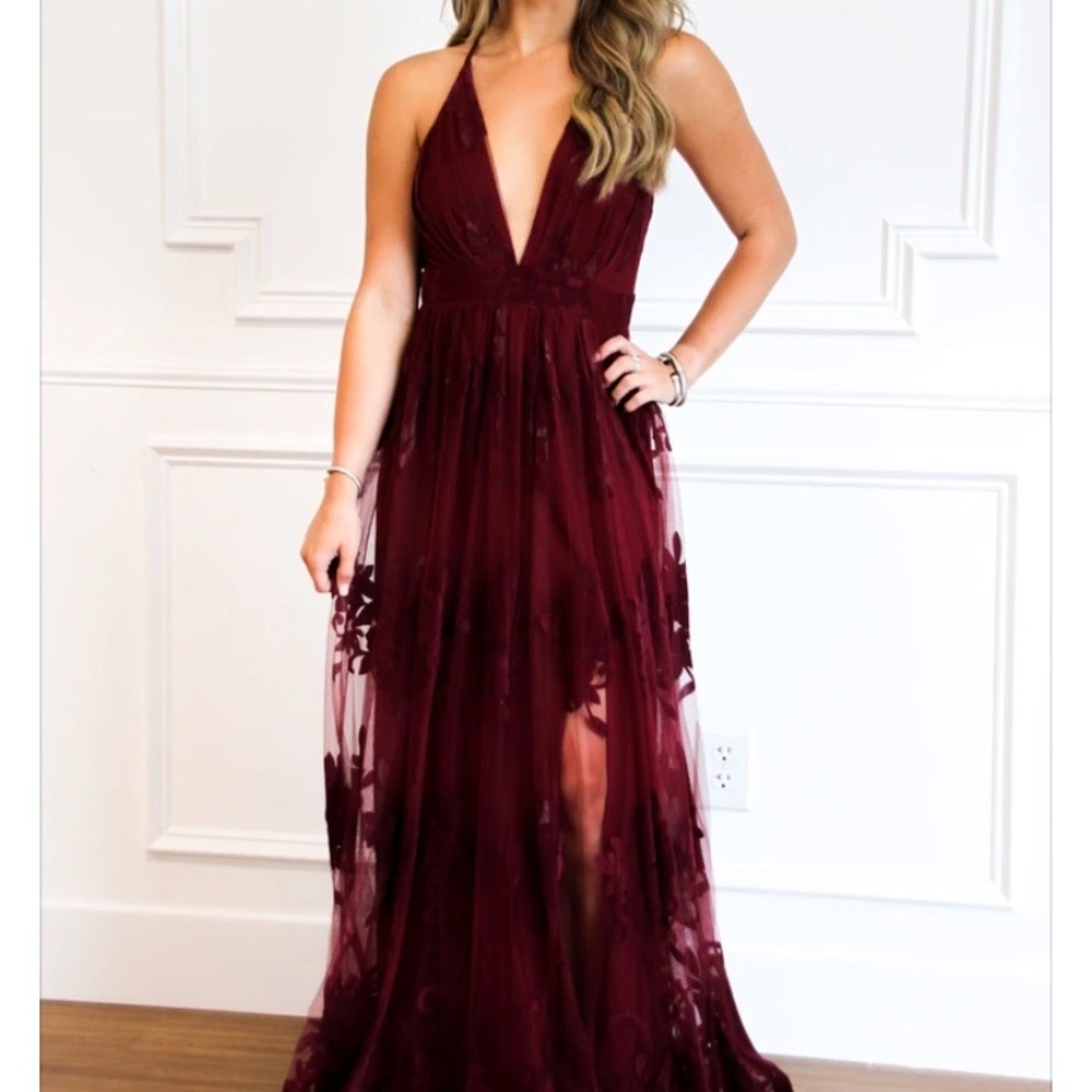 Burgundy cross back maxi dress